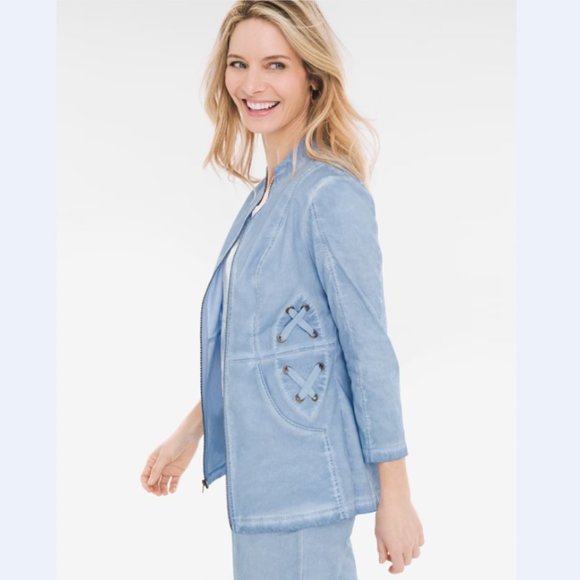 Chicos Zenergy womens 1 Medium blue lightweight full zip 3/4 sleeve jacket - Picture 3 of 10